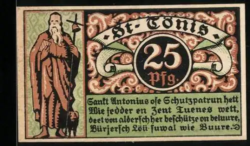 Notgeld St. Tönis 1920, 25 Pfennig, Ornamente, St. Antonius