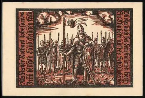 Notgeld Schalkau /Th. 1921, 50 Pfennig, Ritter mit Wappen, Ritterheer mit Anführer