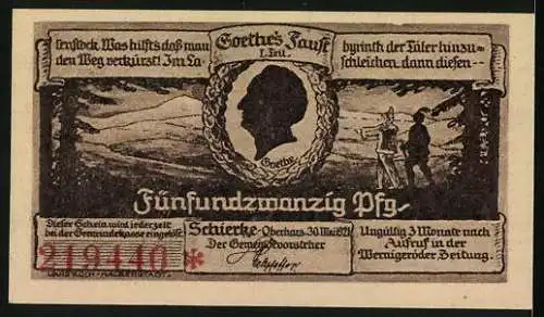 Notgeld Schierke i. Harz 1921, 25 Pfennig, Goethe, Faust und Mephisto, Gesamtansicht