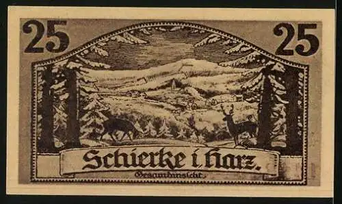 Notgeld Schierke i. Harz 1921, 25 Pfennig, Goethe, Faust und Mephisto, Gesamtansicht mit Umgebung