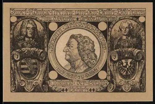 Notgeld Schleiz 1921, 50 Pfennig, Wappen, Johann Friedrich Böttger, August der Starke