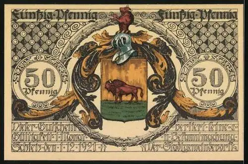 Notgeld Schleiz 1921, 50 Pfennig, Wappen, Johann Friedrich Böttger, August der Starke