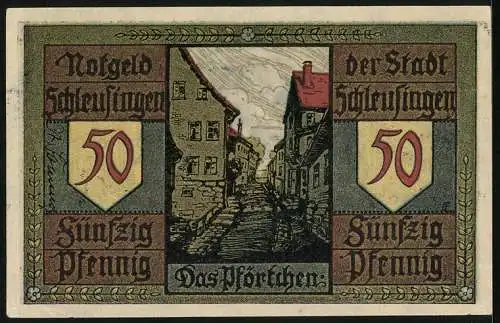 Notgeld Schleusingen, 50 Pfennig, Das Pförtchen, Graf ersticht den Zauberer