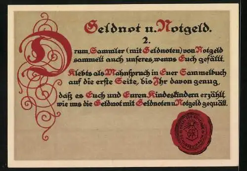 Notgeld Schlossvippach 1921, 50 Pfennig, Schlosspartie, Ähren, Siegel