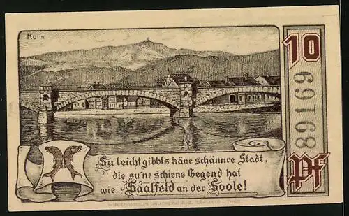 Notgeld Saalfeld a. S. 1921, 10 Pfennig, Das Saaltor