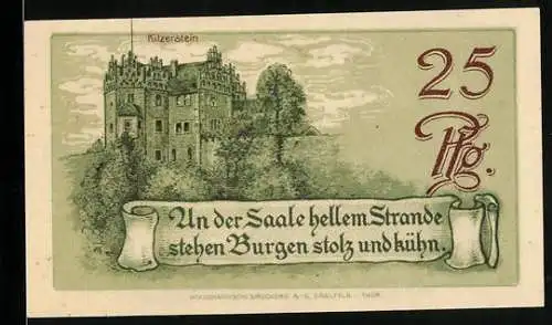 Notgeld Saalfeld a. S. 1921, 25 Pfennig, Burg Hoher Schwarm
