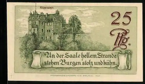 Notgeld Saalfeld a. S. 1921, 25 Pfennig, Die Burgen Hoher Schwarm und Kitzerstein