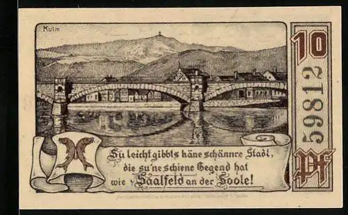 Notgeld Saalfeld a. S. 1921, 10 Pfennig, Saaltor und Kulm