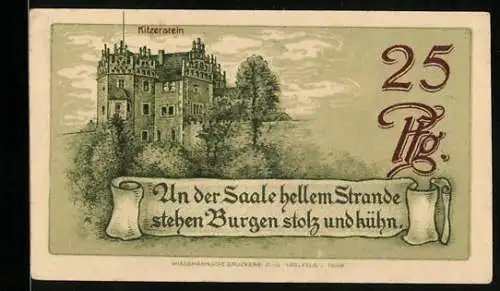 Notgeld Saalfeld a. S. 1921, 25 Pfennig, Burg Kitzerstein