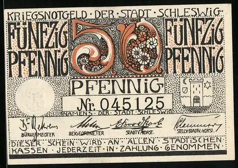 Notgeld Schleswig 1920, 50 Pfennig, Das Schloss