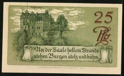 Notgeld Saalfeld a. S. 1921, 25 Pfennig, Die Burg Hoher Schwarm