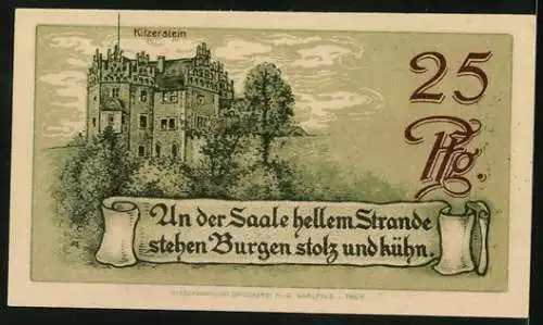 Notgeld Saalfeld a. S. 1921, 25 Pfennig, Burg Kitzerstein und Burg Hoher Schwarm