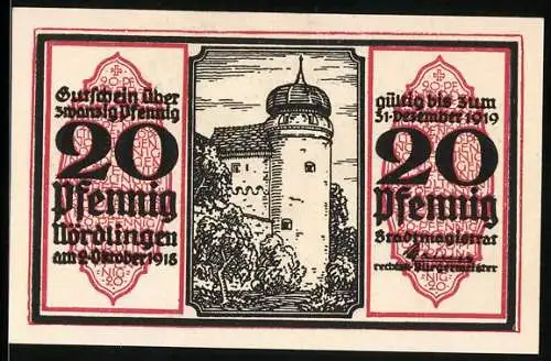 Notgeld Nördlingen 1918, 20 Pfennig, Partie am Turm