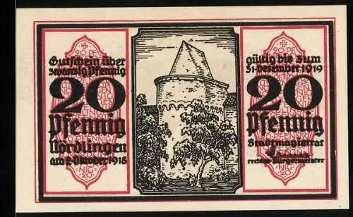 Notgeld Nördlingen 1918, 20 Pfennig, Mauerturm
