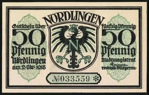 Notgeld Nördlingen 1918, 50 Pfennig, Blick durch das Tor