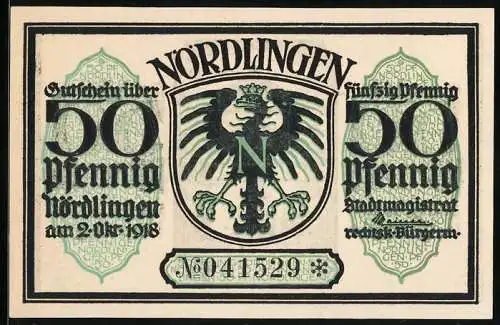 Notgeld Nördlingen 1918, 50 Pfennig, Blick durchs Stadttor