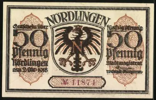 Notgeld Nördlingen 1918, 50 Pfennig, Blick durch das Stadttor