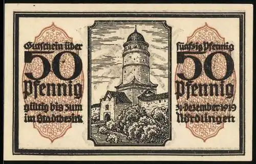 Notgeld Nördlingen 1918, 50 Pfennig, Der Torturm