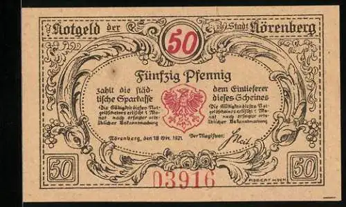 Notgeld Nörenberg 1920, 50 Pfennig, Der angekettete grosse Hummer