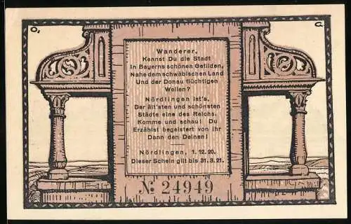 Notgeld Nördlingen 1920, 50 Pfennig, Ein Regenbogen über der Stadt