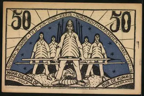 Notgeld Norderdithmarschen 1921, 50 Pfennig, Soldaten mit Lanzen