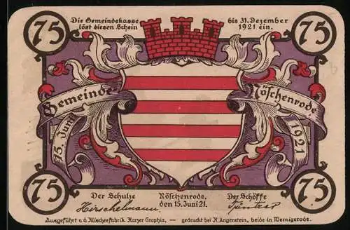 Notgeld Nöschenrode 1921, 75 Pfennig, Bauern und seine Kinder mit einem Karren Stroh