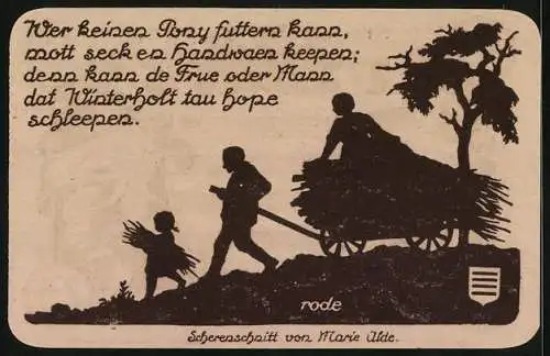 Notgeld Nöschenrode 1921, 75 Pfennig, Bauern und seine Kinder mit einem Karren Stroh
