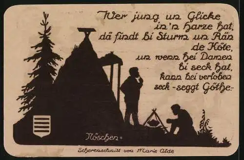 Notgeld Nöschenrode 1921, 50 Pfennig, Zwei Männer am Zelt
