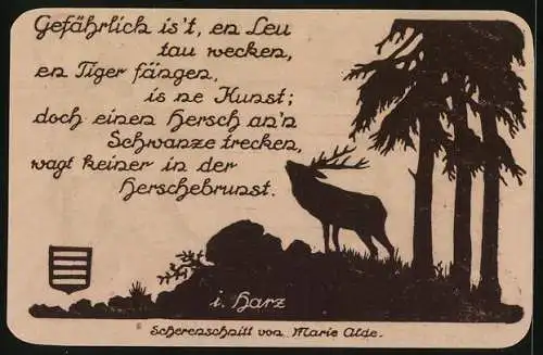 Notgeld Nöschenrode 1921, 75 Pfennig, Ein röhrender Hirsch
