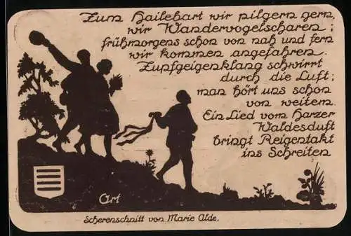 Notgeld Nöschenrode 1921, 50 Pfennig, Drei feiernde Pilgerer