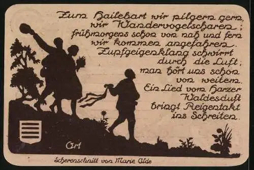 Notgeld Nöschenrode 1921, 50 Pfennig, Drei feiernde Menschen