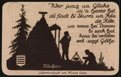 Notgeld Nöschenrode 1921, 50 Pfennig, Zwei Männer vor ihrem Zelt