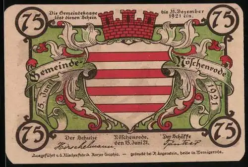 Notgeld Nöschenrode 1921, 75 Pfennig, Ein Bauer und seine Kinder mit einem Karren Stroh