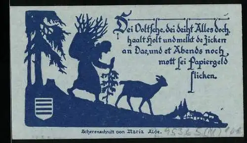 Notgeld Nöschenrode 1921, 25 Pfennig, Eine alte Dame und eine Ziege