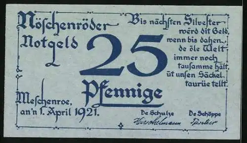 Notgeld Nöschenrode 1921, 25 Pfennig, Eine alte Dame und eine Ziege