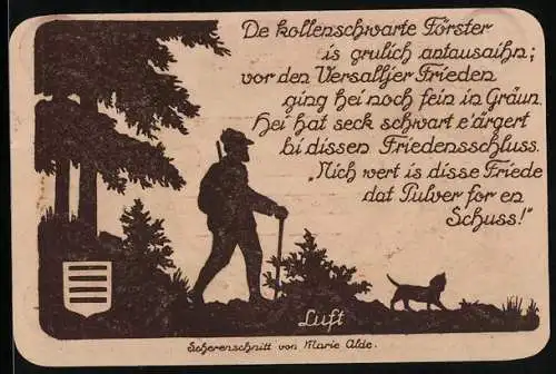 Notgeld Nöschenrode 1921, 25 Pfennig, Ein Förster mit seinem Hund