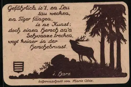Notgeld Nöschenrode 1921, 75 Pfennig, Der röhrende Hirsch