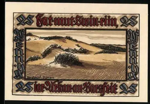 Notgeld Norddorf, 25 Pfennig, Dünenpanorama