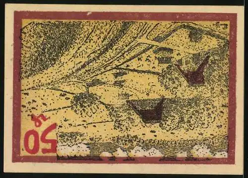 Notgeld Nordenham 1921, 50 Pfennig, Ortsansicht aus der Vogelschau