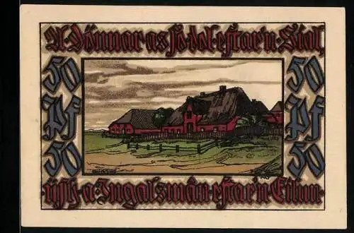 Notgeld Norddorf, 50 Pfennig, Ansicht des Friesendorfes