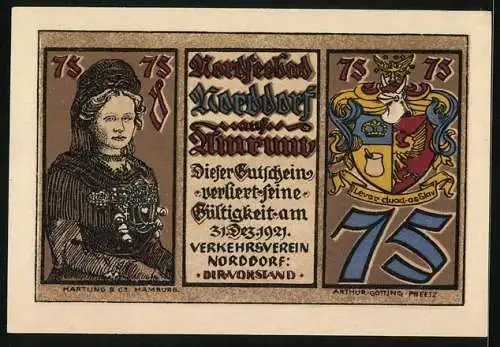 Notgeld Norddorf, 75 Pfennig, Wegpartie im Friesendorf