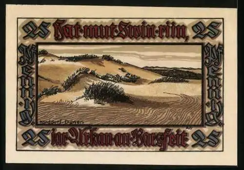 Notgeld Norddorf, 25 Pfennig, Blick über die Dünen