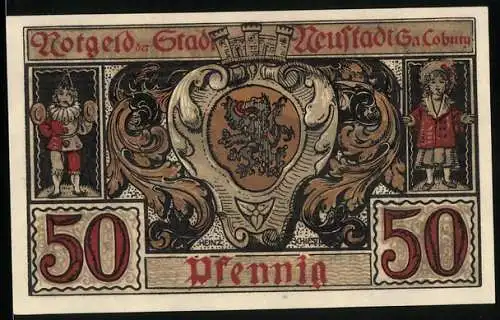 Notgeld Neustadt /Sa. Coburg 1920, 50 Pfennig, Ortsansicht über Felder