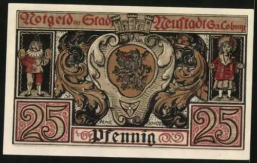 Notgeld Neustadt /Sa. Coburg 1920, 25 Pfennig, Ortsansicht über Felder