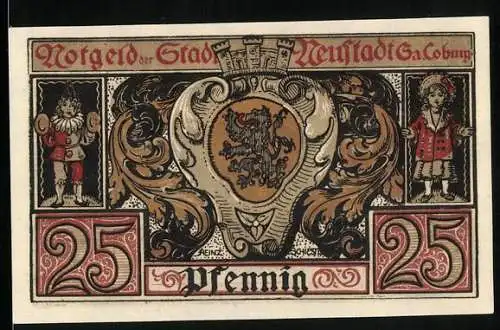 Notgeld Neustadt /Sa. Coburg 1920, 25 Pfennig, Ortsansicht über Felder