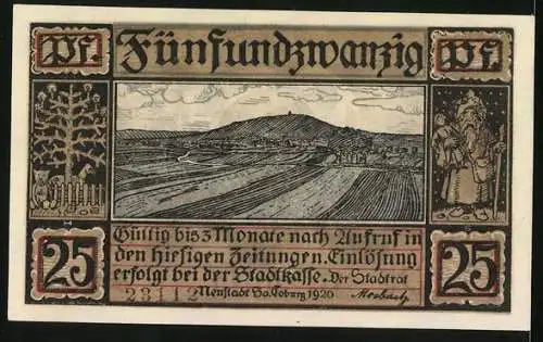 Notgeld Neustadt /Sa. Coburg 1920, 25 Pfennig, Ortsansicht über Felder