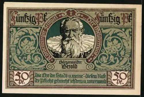 Notgeld Rothenburg ob der Tauber 1921, 50 Pfennig, Bürgermeister Bezold