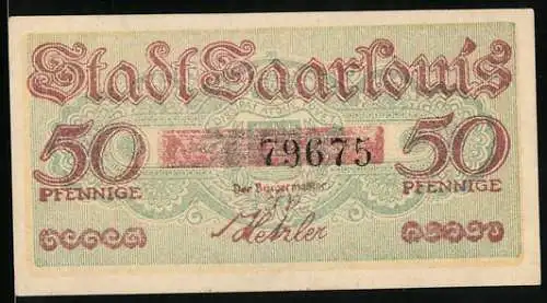 Notgeld Saarlouis 1920, 50 Pfennig, Kontroll-Nr. 79675
