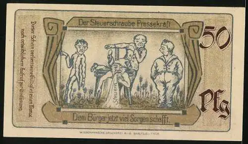 Notgeld Saalfeld a. Saale 1921, 50 Pfennig, Die Steuerschraube
