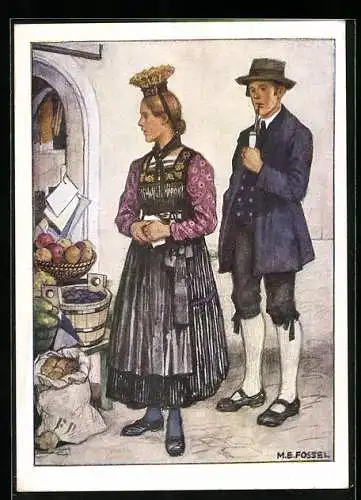 Künstler-AK Paar in Festtracht aus dem Vorarlberg /Bregenzwald
